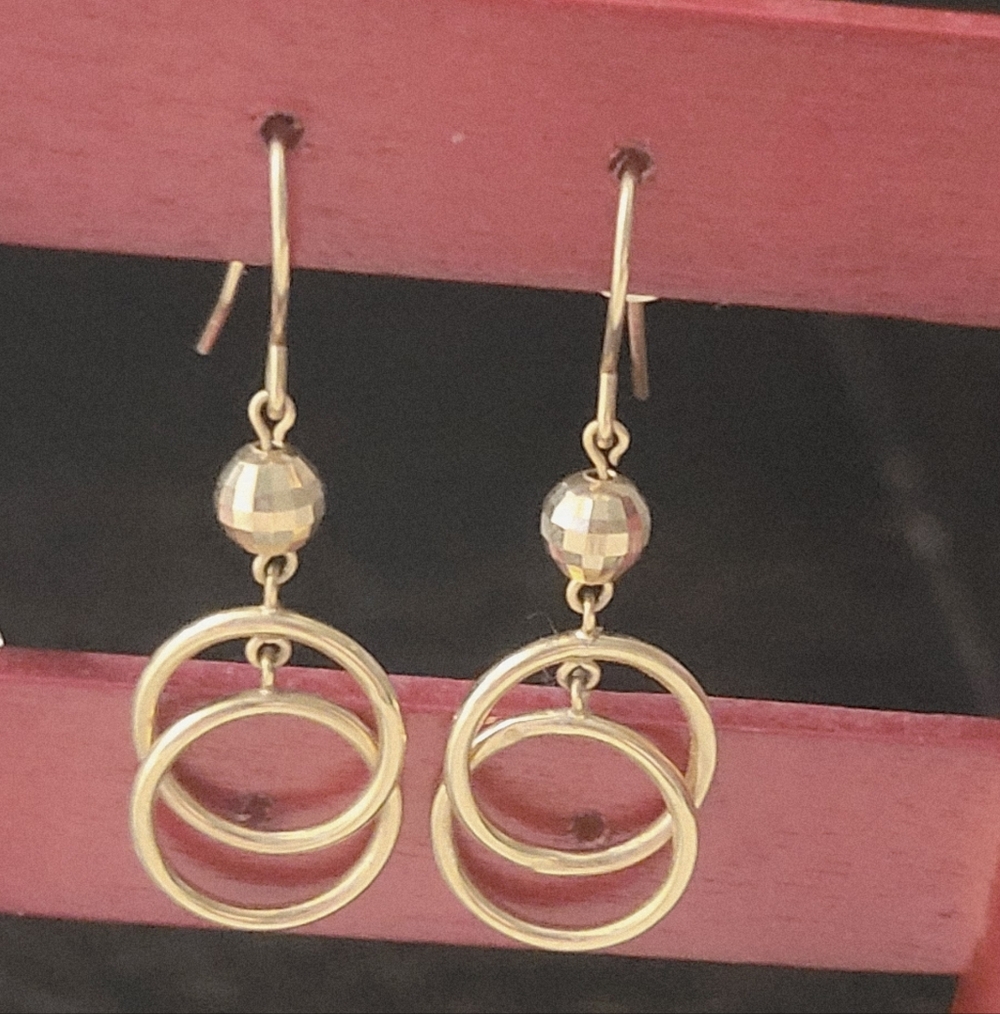 14k Gold-Triple Hoop Drop Earrings - Women Jewelry